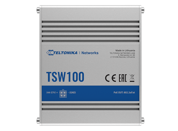 Teltonika TSW100 industriell PoE+ switch 1 GB uplink + 4xGbE IEEE 802.3af/at